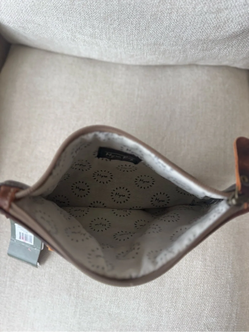 Myra Bag Brown Leather & Beige Gray Woven Wristlet Clutch with Tassel